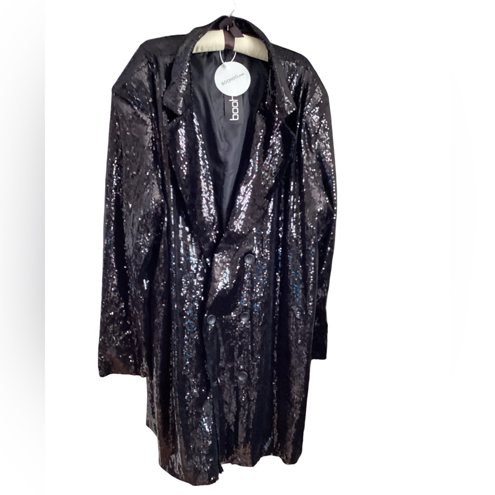 🚨Final Sale🚨!! NWT Boohoo Black Sequin Button Blazer Dress Size 22 - Picture 6 of 8